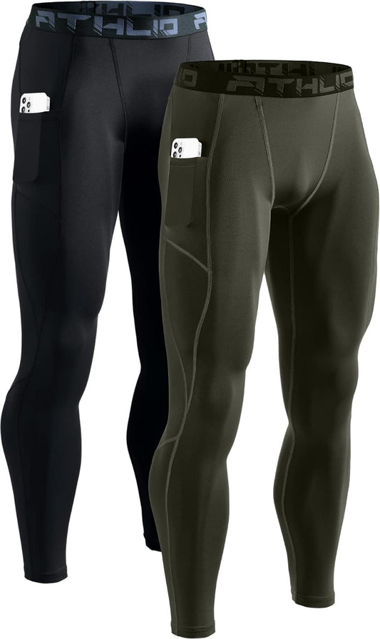 Men'S Compression Pants Running Tights Workout Leggings, Cool Dry Technical Sports Baselayer