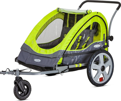 Quick-N-Ez Double Tow behind Bike Trailer for Toddlers, Kids, Converts to Stroller, Jogger, 2-In-1 Canopy, Universal Bicycle Coupler, Folding Frame, Multiple Colors